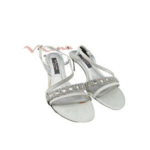 Women's HIgh Heel Sandals Rhinestone Vintage Nina Shoes Silver Glimmer JS 5 1/2‎
